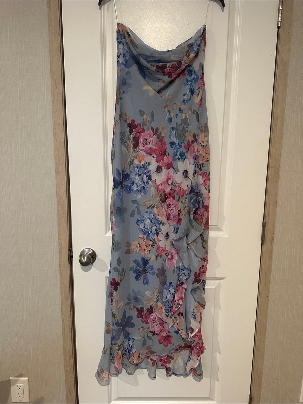 Lane 201 strapless Floral Slip Dress in Dusty Blue
